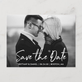 Handgeschriebenes Skript Save the Date Schwarz und Postkarte