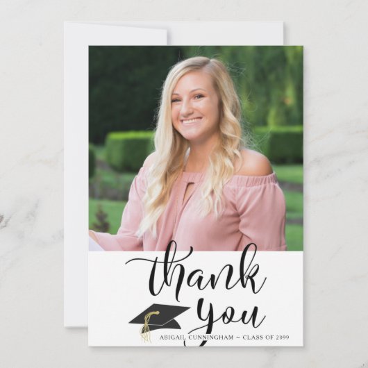 Handgeschriebenes Skript, Schwarz/Weiß-Abschluss-F Dankeskarte (Vorderseite)