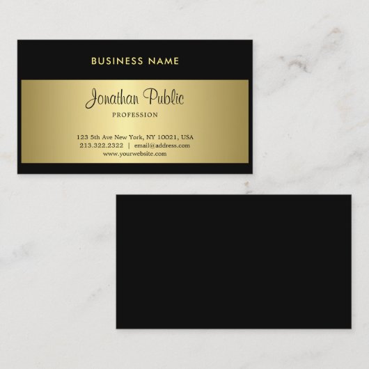 Handgeschriebenes Skript-Schwarzes und Gold modern Visitenkarte (Vorne/Hinten)
