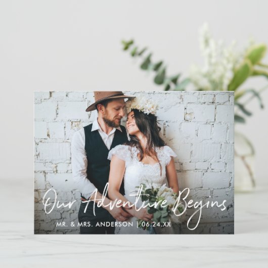 Handgeschriebenes Skript Unser Abenteuer beginnt H Dankeskarte (Stehend Vorderseite)