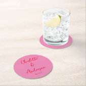 Handgeschriebenes Skript Whimsy Rosa Custom Weddin Runder Pappuntersetzer (Vor Ort)