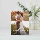 Handgeschriebenes Skript Wir Got Verheiratetes Fot Postkarte (Stehend Vorderseite)