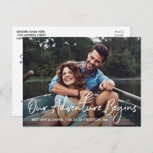 Handgeschriebenes Skriptabenteuer beginnt Save the Postkarte (Vorne/Hinten)