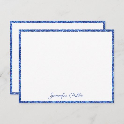 Handgeschriebenes Skriptelement für Blue Glitzer - Mitteilungskarte (Vorne/Hinten)