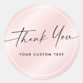 Handgeschriebenes Skriptgeschäft danke Pink Satin Runder Aufkleber (Vorderseite)