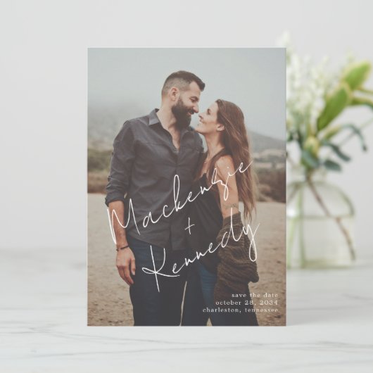 Handgeschriebenes Skriptnamen-Foto Save the Date (Stehend Vorderseite)