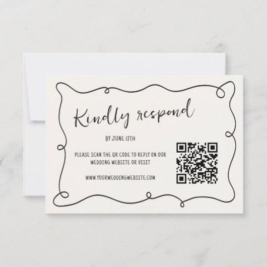 Handgeschriebenes Squiggle Frame Wedding RSVP Karte (Vorderseite)