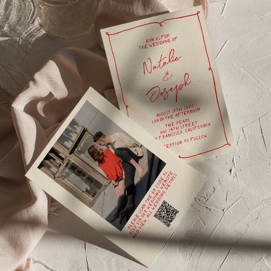 Handgeschriebenes Vintages Foto QR Code Hochzeit Einladung