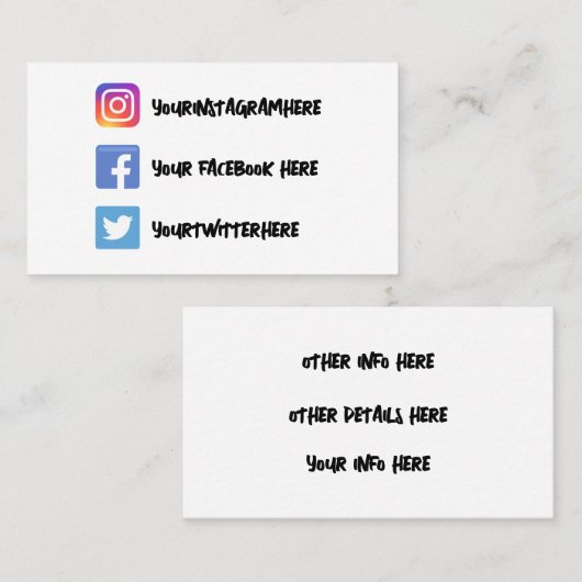 Handgeschriebenes Vintages Instagram Twitter Faceb Visitenkarte (Vorne/Hinten)