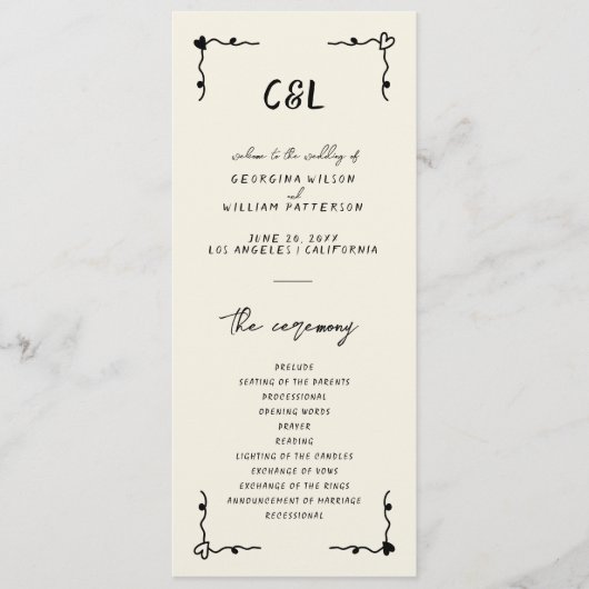 Handgeschriebenes Whimsical-Flachprogramm Programm (Vorderseite)