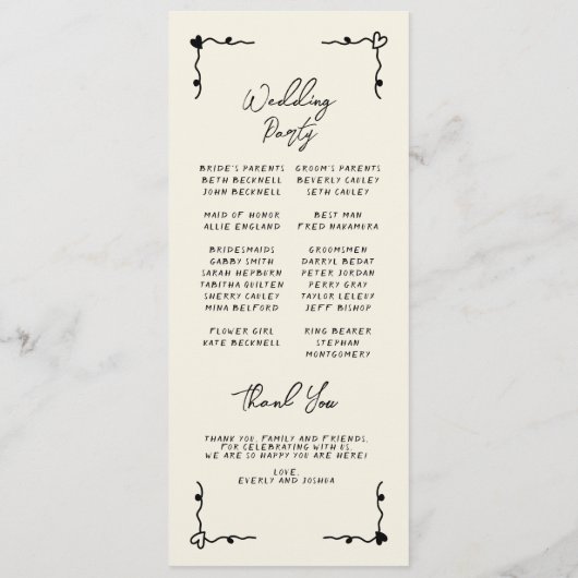 Handgeschriebenes Whimsical-Flachprogramm Programm (Rückseite)