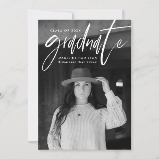 Handgeschriebenes White Brush Script 4 Foto Abschl Ankündigung (Vorderseite)