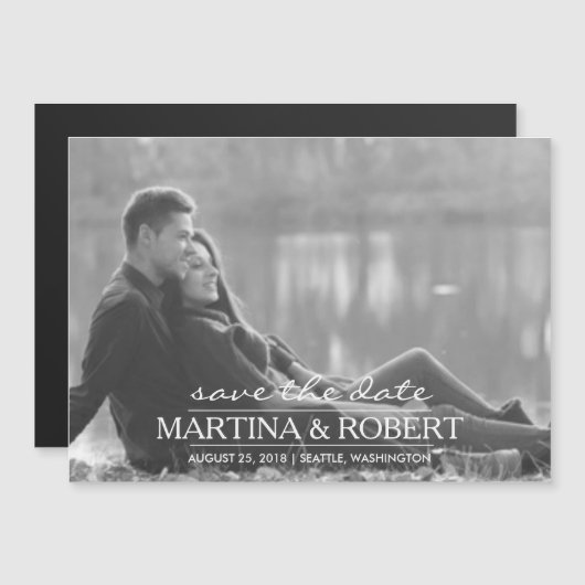 Handgeschriebenes White Script-Save the Date-Foto Magneteinladung (Vorne/Hinten)