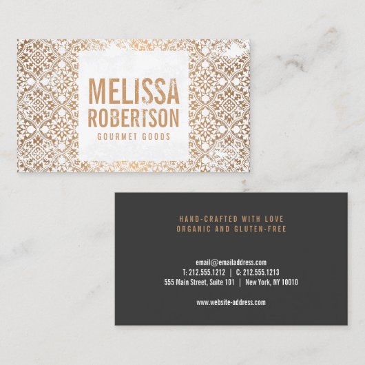 Handgestanztes Kupfer- und Vintages Muster Visitenkarte (Vorne/Hinten)