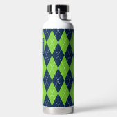 Handgestickt Argyle - Limette & Marine Monogramm Trinkflasche (links)