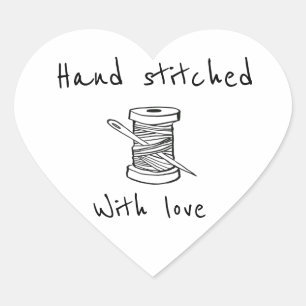 Handgestickt mit Liebe Herz-Aufkleber