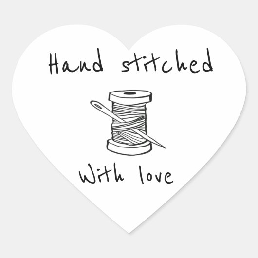 Handgestickt mit Liebe Herz-Aufkleber (Vorderseite)