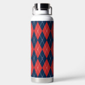 Handgesticktes Argyle - Rot Weiß & Navy Monogramm Trinkflasche (Rückseite)