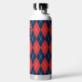 Handgesticktes Argyle - Rot Weiß & Navy Monogramm Trinkflasche (links)