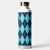 Handgesticktes Argyle - Türkis & Marine Monogramm Trinkflasche (links)
