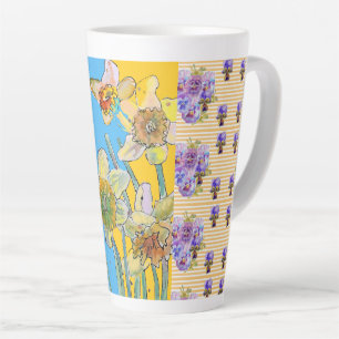 Handgestrichen Blau Gelb Daffodil Blüte Latte Tas Milchtasse