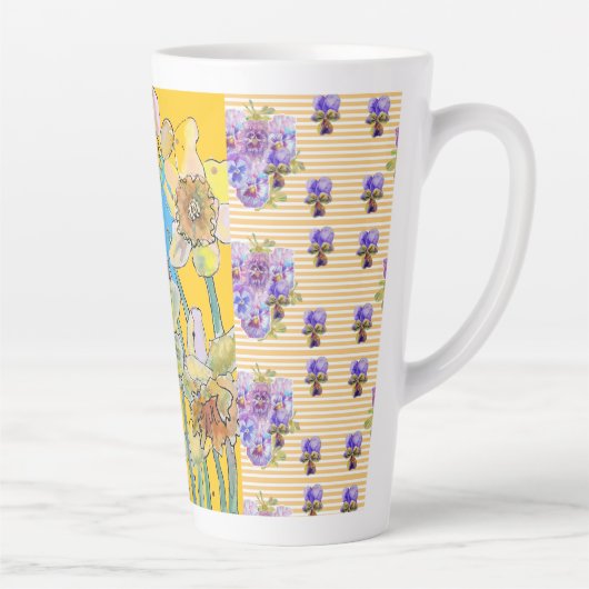 Handgestrichen Blau Gelb Daffodil Blüte Latte Tass Milchtasse (Rechts)