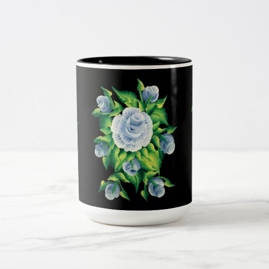 Handgestrichene blaue Rose Kaffeemaschine Tasse (Mittel)