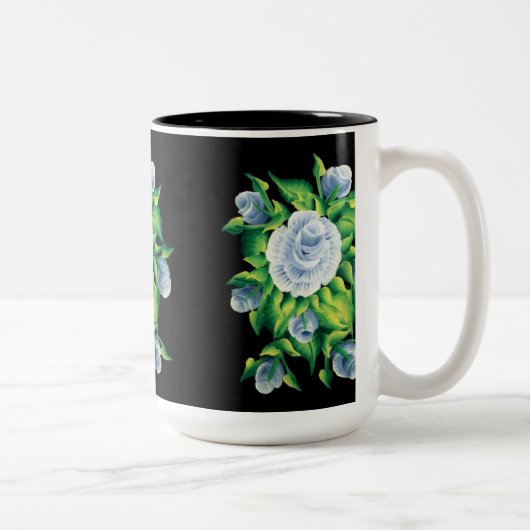 Handgestrichene blaue Rose Kaffeemaschine Tasse (Rechts)