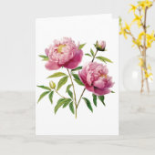 Handgestrichene rosafarbene Peonies (Leere) Karte (Gelbe Blume)