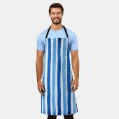 Handgestrichene Streifen in Blau und Weiß Schürze (Getragen)