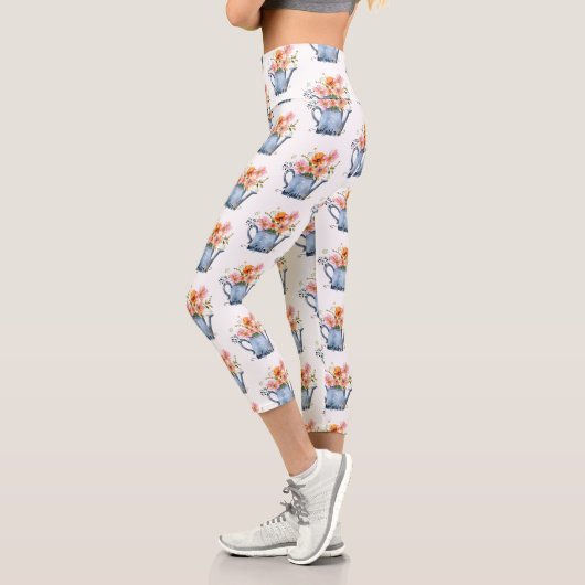 Handgestrichene Wasserfarben Capri Leggings (Links)