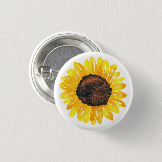 Handgestrichene Wasserfarben Sonnenblume 2 Button (Vorne & Hinten)