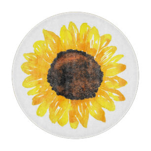 Handgestrichene Wasserfarben Sonnenblume 2 Schneidebrett
