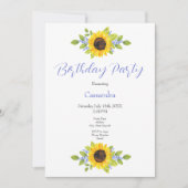 Handgestrichene Wasserfarben Sonnenblume Einladung (Vorderseite)