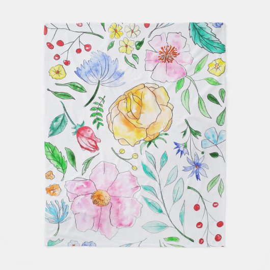 Handgestrichene Wasserfarbenfrühlingsblumen Fleecedecke (Vorderseite)