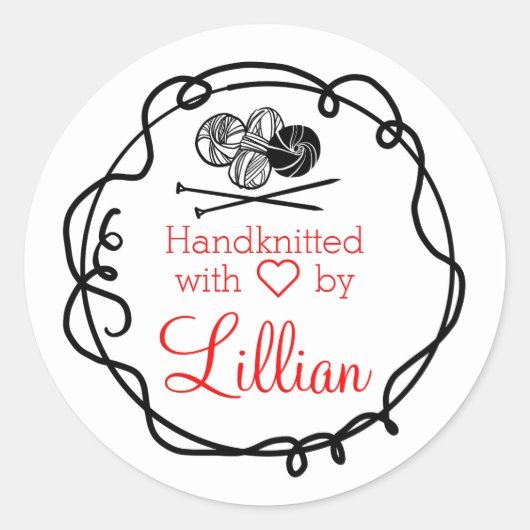 Handgestrickt mit Liebe-Aufklebern Set von 20 Runder Aufkleber (Vorderseite)