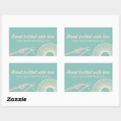 Handgestrickte Strickereien aquamarine Creme-Gesch Rechteckiger Aufkleber (Blatt)