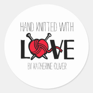 Handgestrickte Strickereien für rote Wolle Runder Aufkleber