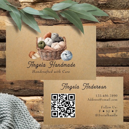 Handgestrickter Korb QR-Code Visitenkarte