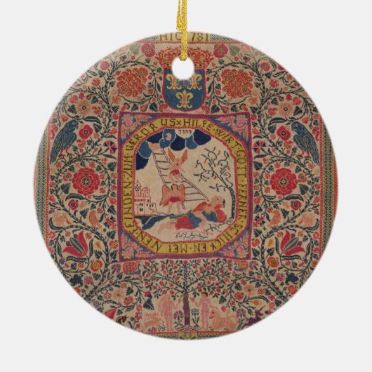 Handgestrickter Teppich, der Jakobs Traum, Elsass Keramikornament (Hinten)