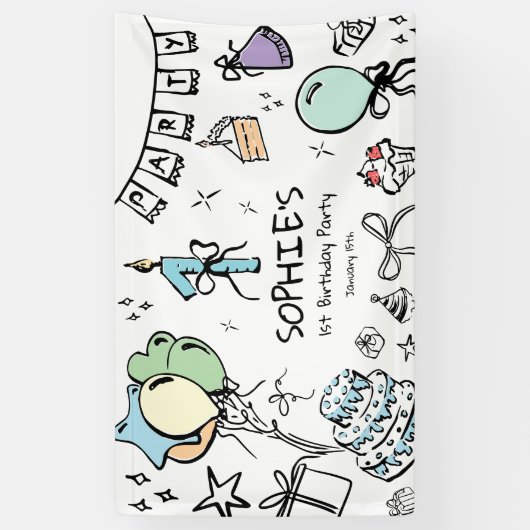 Handgezeichnet 1. Geburtstag Banner (Vertikal)