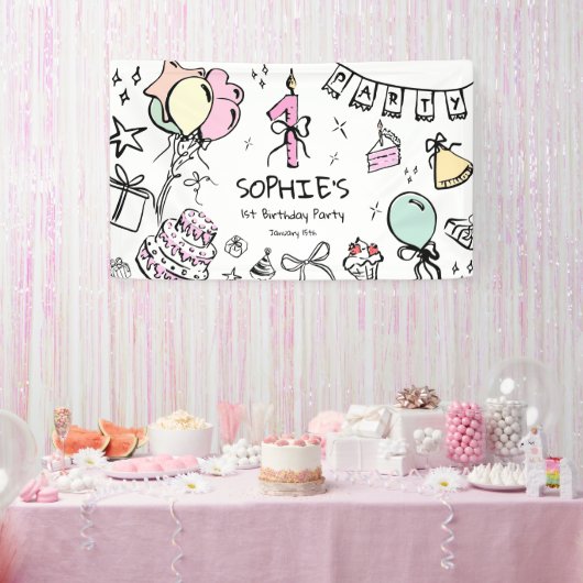 Handgezeichnet 1. Geburtstag Banner (Party)