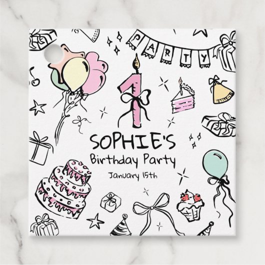 Handgezeichnet 1. Geburtstag Geschenkanhänger (Vorderseite)