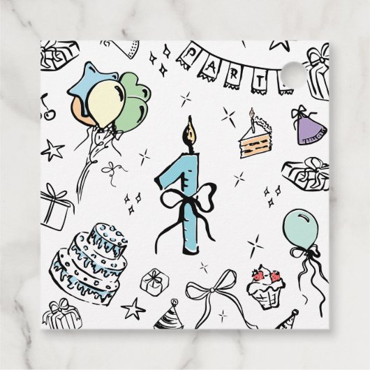 Handgezeichnet 1. Geburtstag Geschenkanhänger (Rückseite)