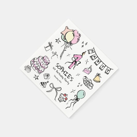 Handgezeichnet 1. Geburtstag Serviette (Ecke)