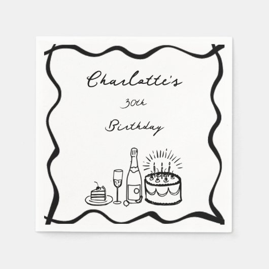 Handgezeichnet 30. Geburtstag Serviette (Vorderseite)