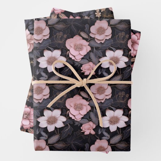 HandGezeichnet 3D-Blume-Muster in Rosa und Gold Geschenkpapier Set (Beispiel)