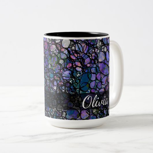 HandGezeichnet Abstrakte Kreise, blau, Lila, schwa Zweifarbige Tasse (VorderseiteRechts)