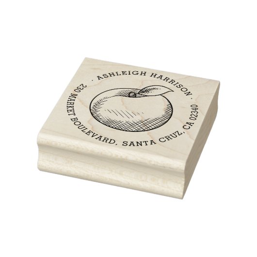 Handgezeichnet Apfel | Round Name & Rücksendeadres Gummistempel (Stempel)