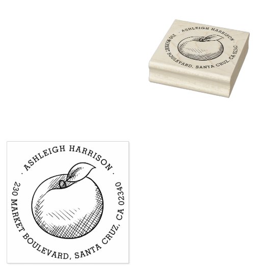 Handgezeichnet Apfel | Round Name & Rücksendeadres Gummistempel (Stempel)